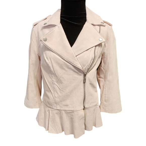 Pamela McCoy Women’s Pink Suede Leather Biker Jacket XS – Ruffle Hem Designer - Picture 1 of 16